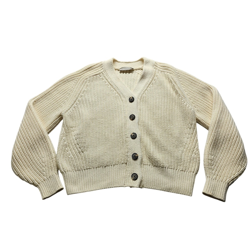 Everlane Texture Cotton Cardigan Womens L Cream V-Neck Button Front Sweater